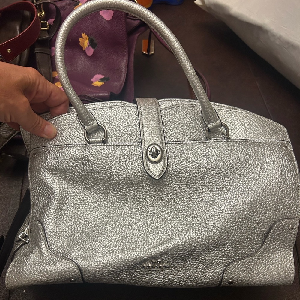 Authentic Coach Metallic Silver Satchel